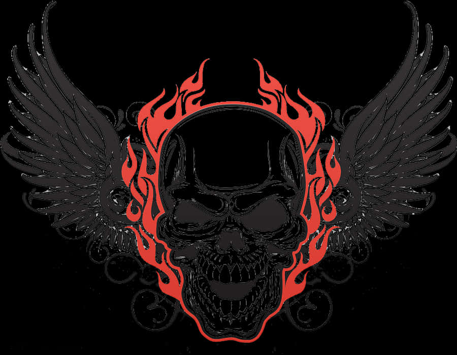 Flaming Skullwith Wings Artwork PNG image
