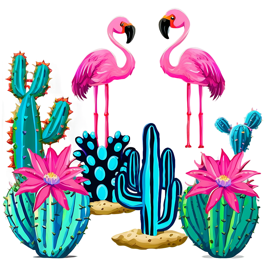 Flamingo And Cactus Desert Png Cmv30 PNG image