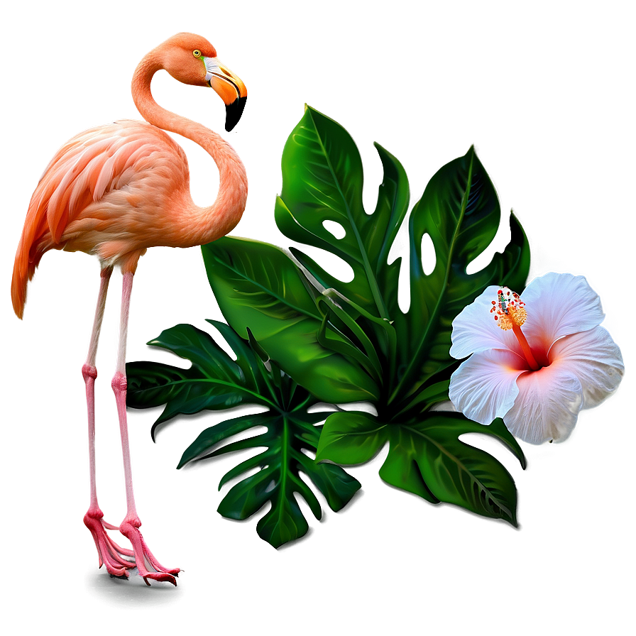 Flamingo And Hibiscus Flowers Png 48 PNG image