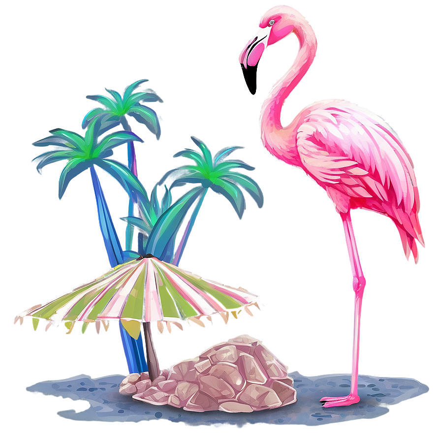 Flamingo And Tropical Beach Sunset Png 06272024 PNG image