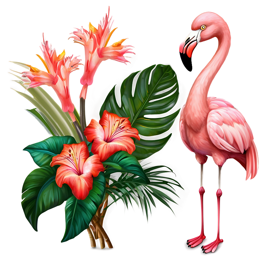 Flamingo And Tropical Flowers Png 74 PNG image