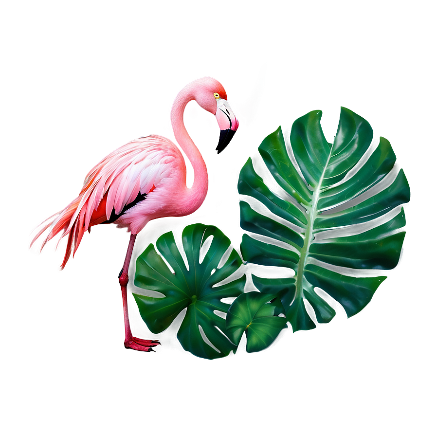 Flamingo And Tropical Leaves Png Cdn32 PNG image