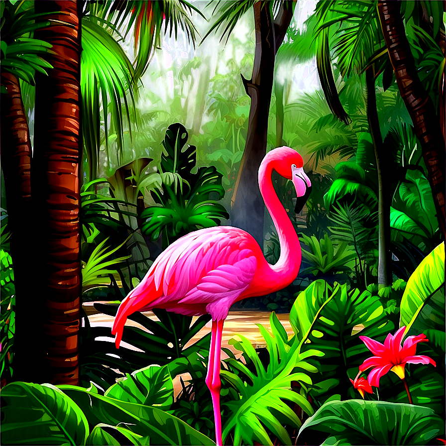 Flamingo In A Tropical Forest Png 06272024 PNG image