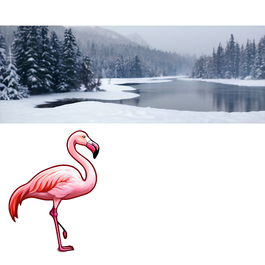 Flamingo In Snowy Landscape Png Bls PNG image