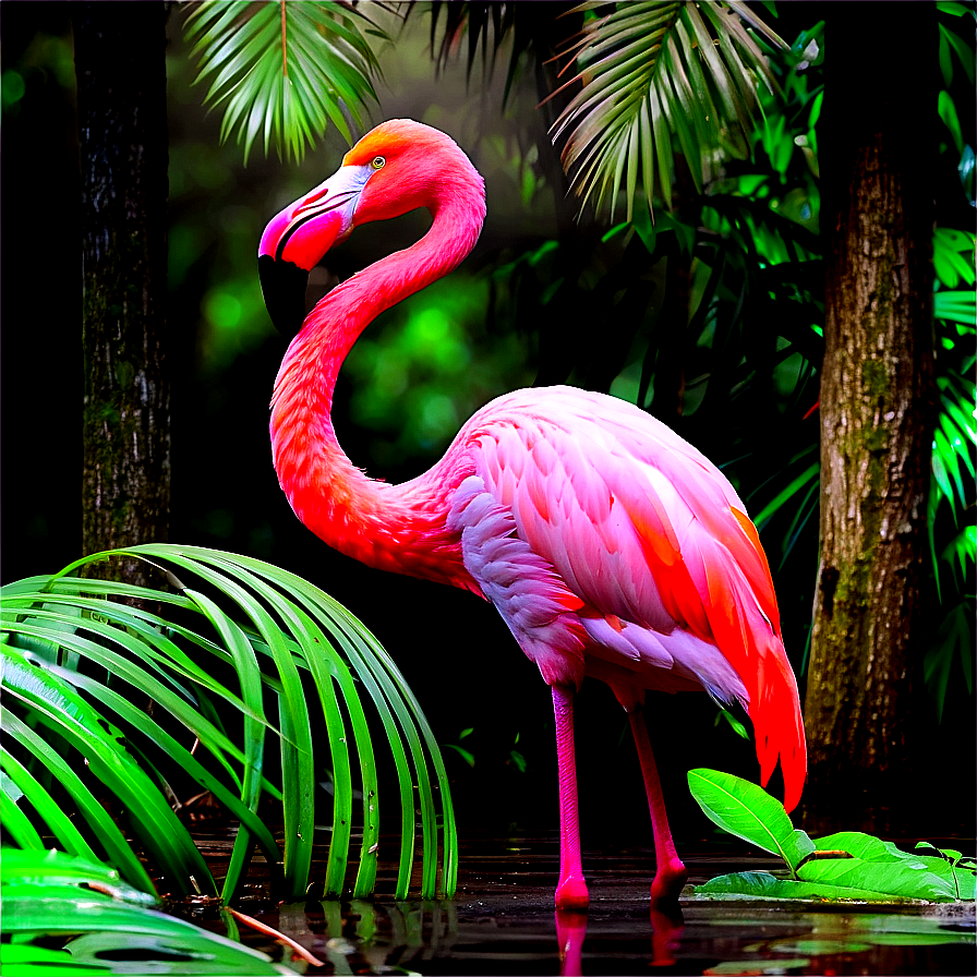 Flamingo In Tropical Rainforest Png Heh53 PNG image