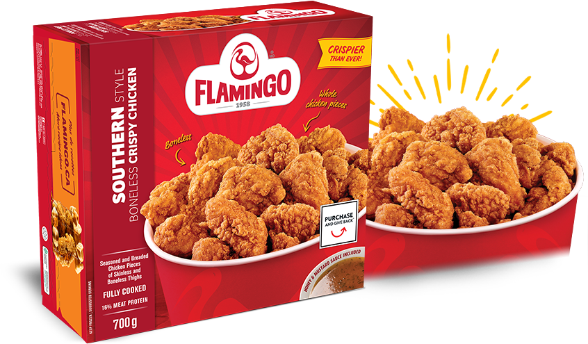 Flamingo Southern Style Crispy Chicken Packaging PNG image