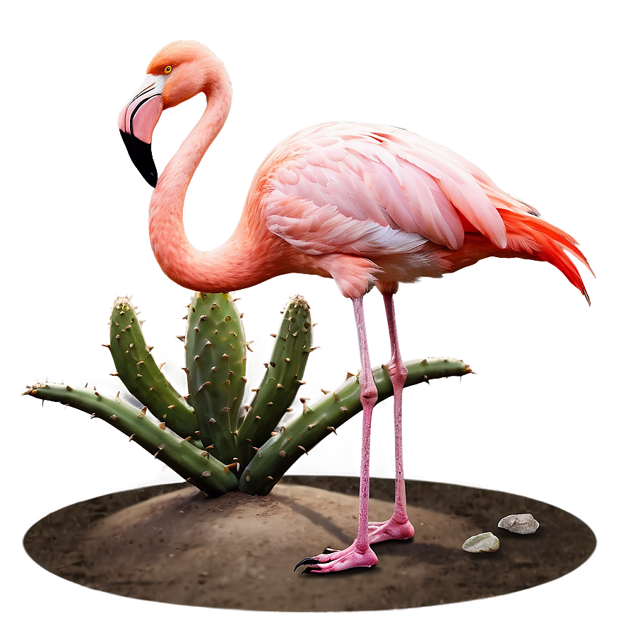 Flamingo With Cactus Scene Png 06292024 PNG image