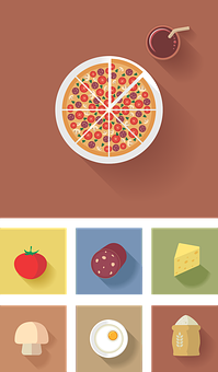 Flat Design Pizzaand Ingredients Icons PNG image