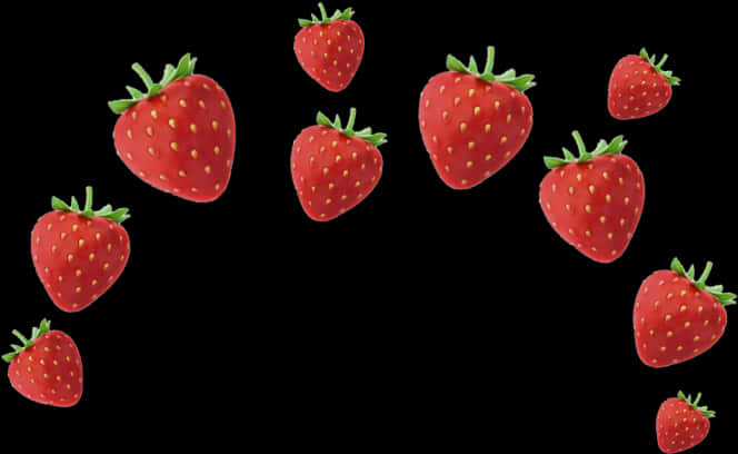 Floating Strawberries Black Background PNG image