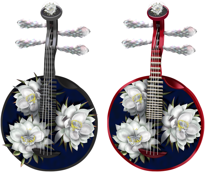 Floral Accented Guitars Artwork PNG image