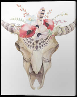 Floral Adorned Animal Skull Art PNG image