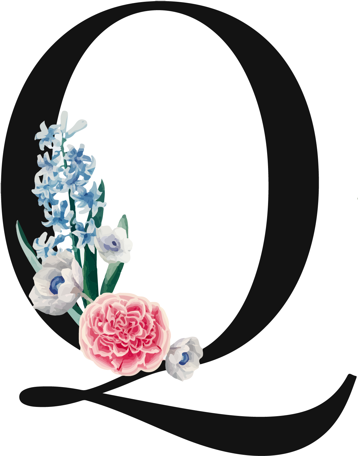 Floral Alphabet Letter Q PNG image