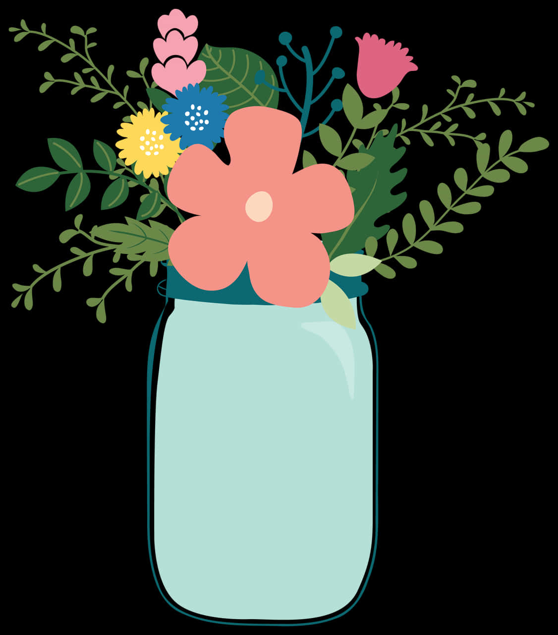 Floral Arrangementin Mason Jar PNG image