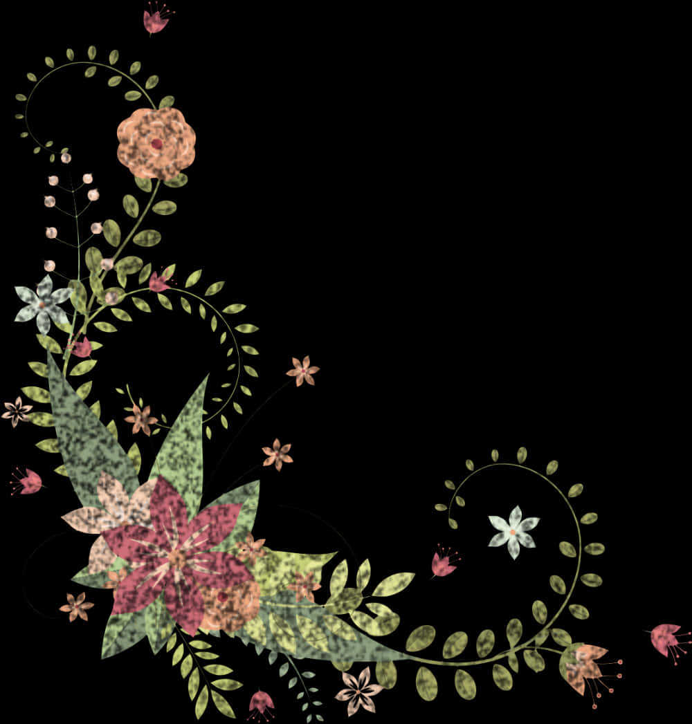 Floral_ Artwork_on_ Black_ Background PNG image