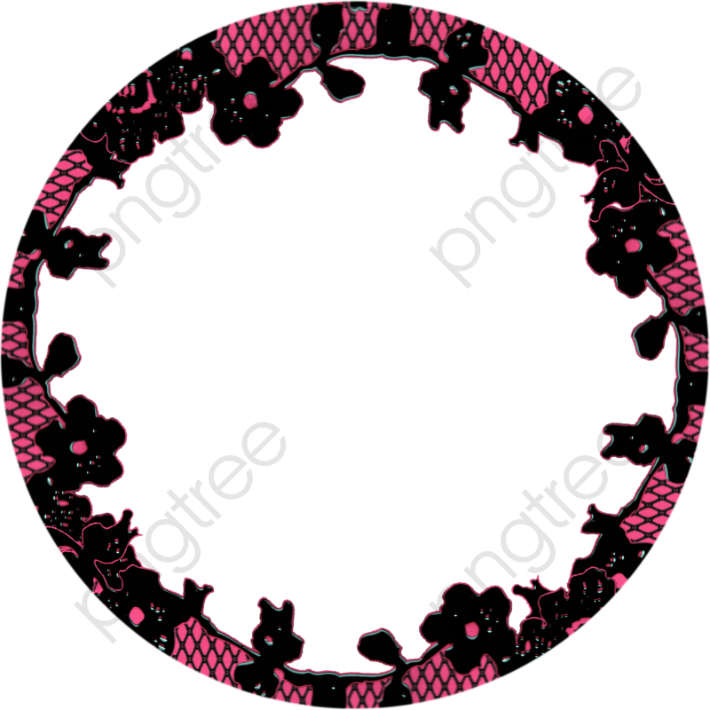 Floral Black Pink Circle Frame PNG image