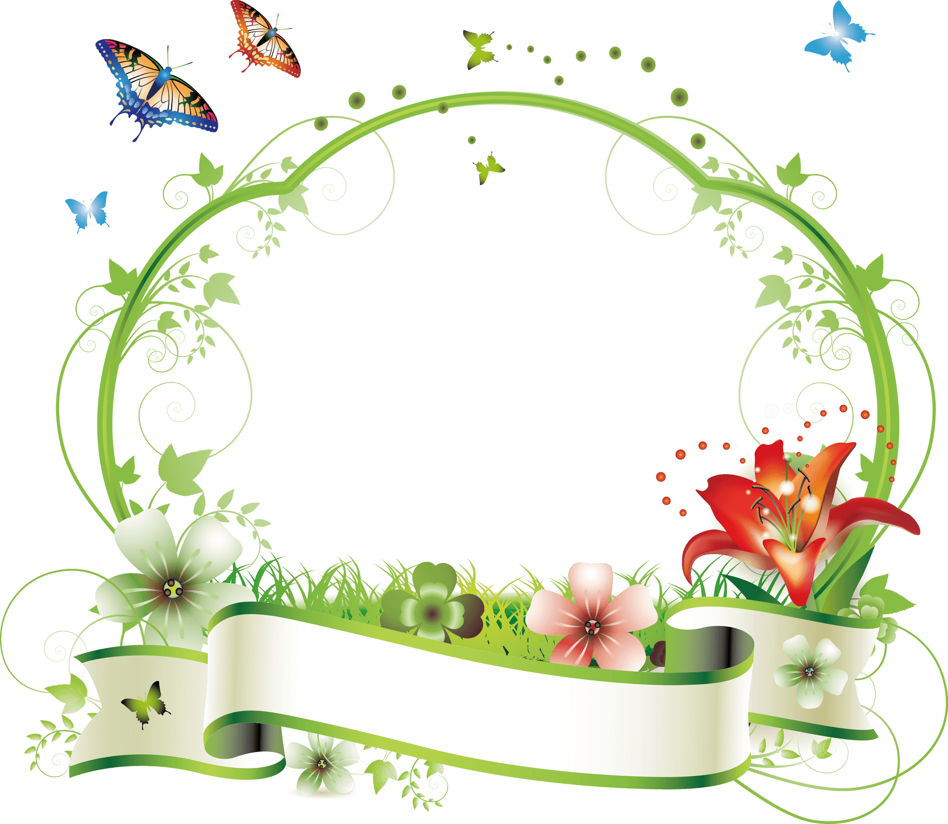 Floral Butterfly Vector Border PNG image