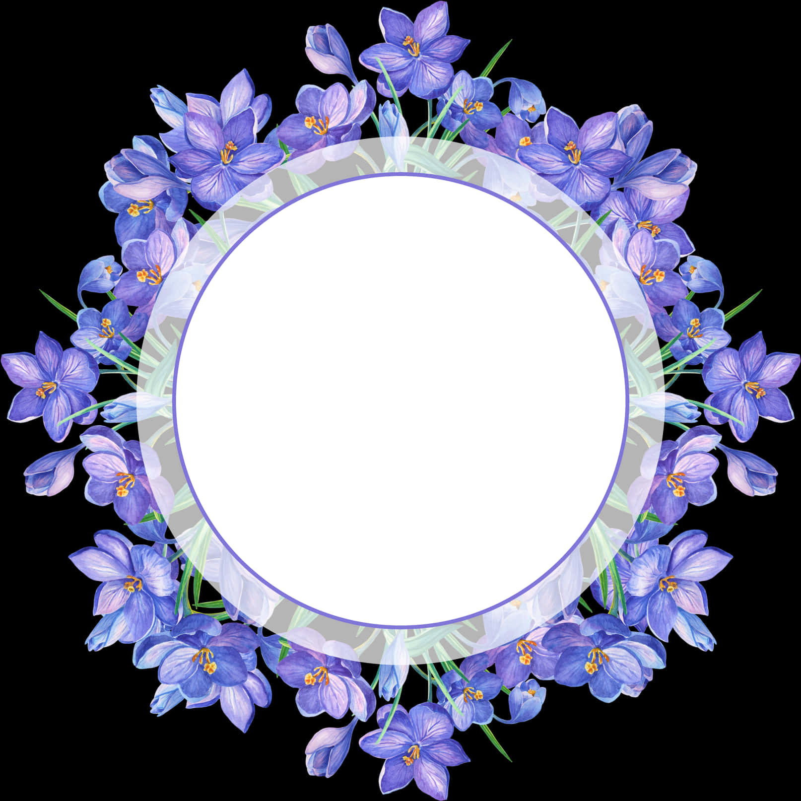 Floral_ Circle_ Frame_on_ Black_ Background PNG image
