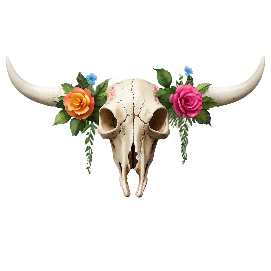 Floral Cow Skull Decoration Png 30 PNG image