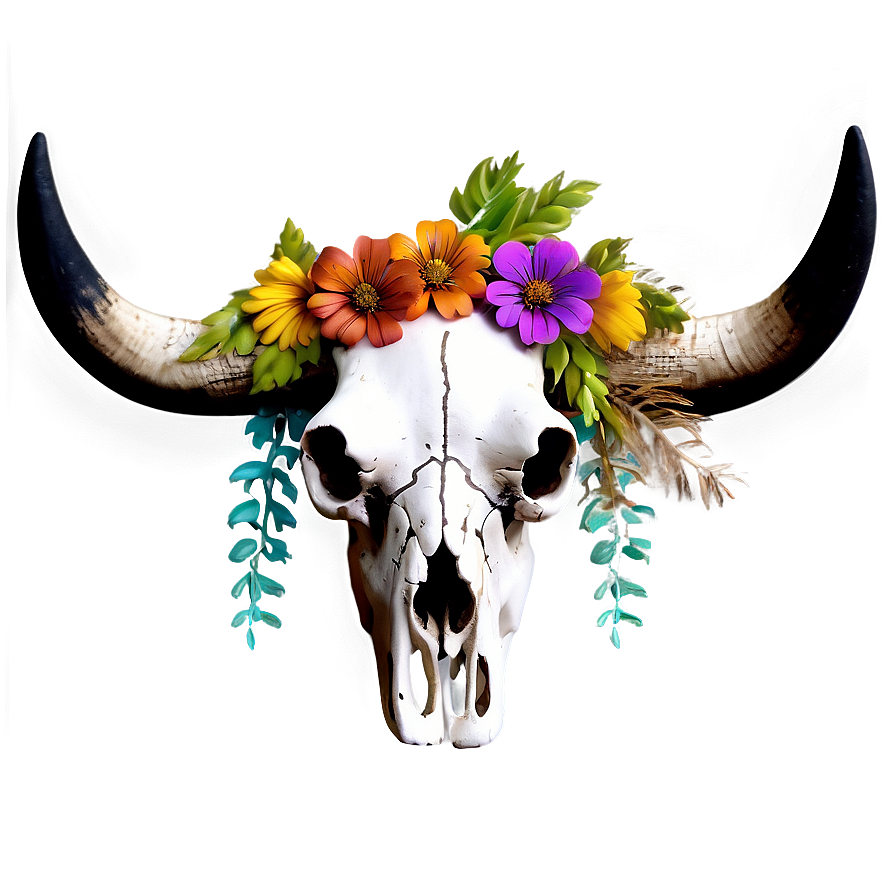 Floral Cow Skull Decoration Png Biu PNG image