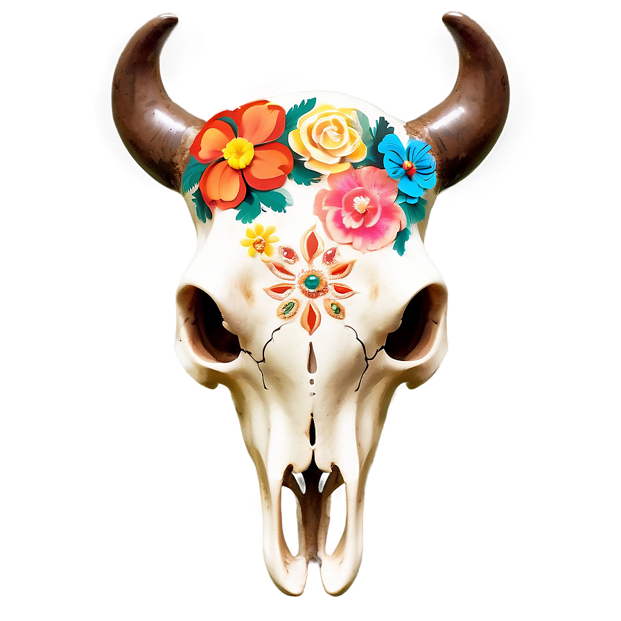 Floral Cow Skull Decoration Png Olt PNG image