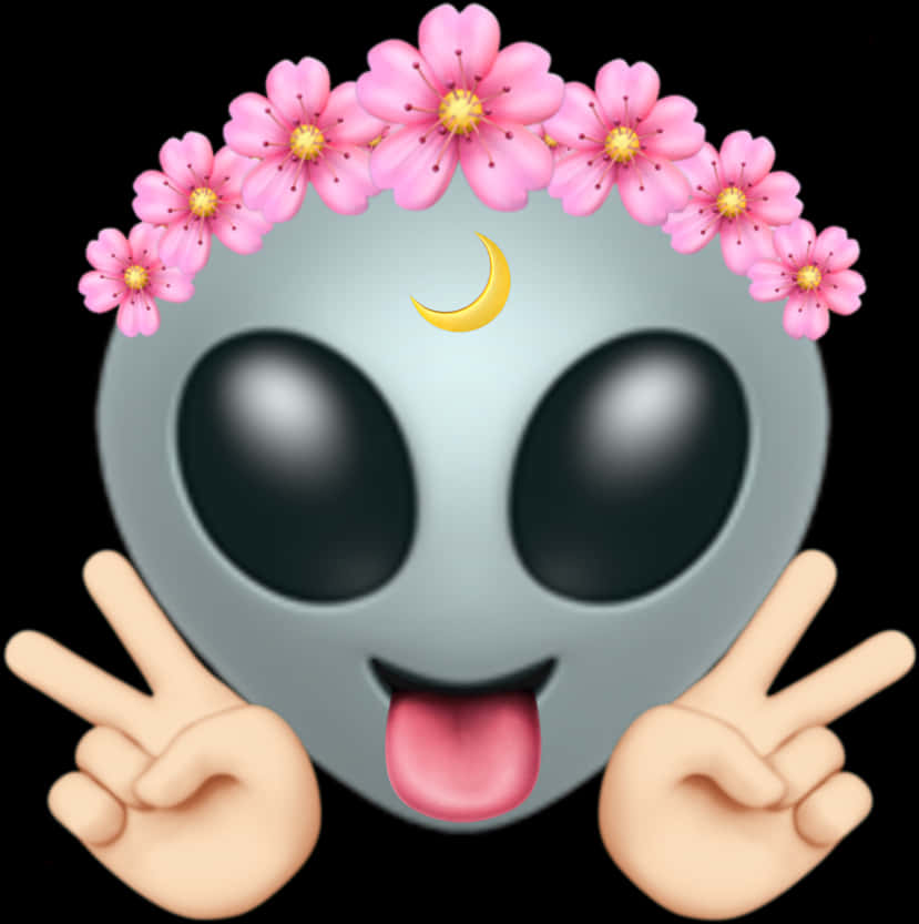 Floral Crowned Alien Emoji PNG image
