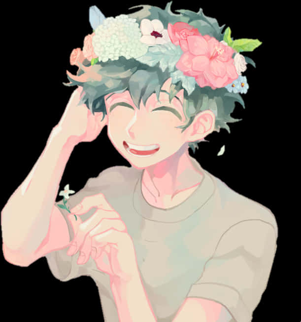 Floral Crowned Anime Character Smiling PNG image