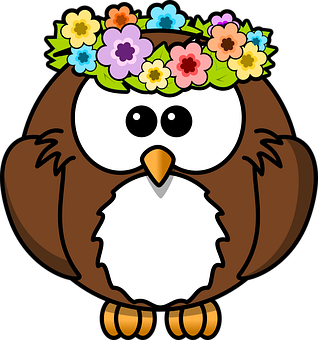 Floral Crowned Cartoon Owl PNG image