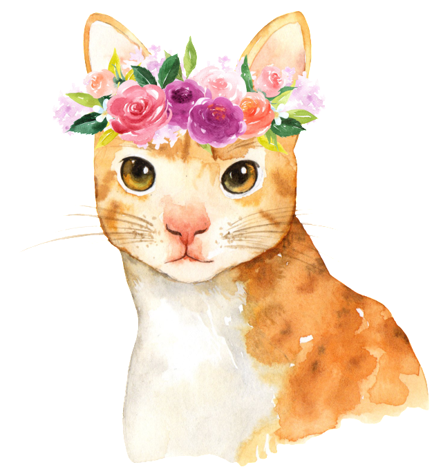 Floral Crowned Cat Watercolor PNG image