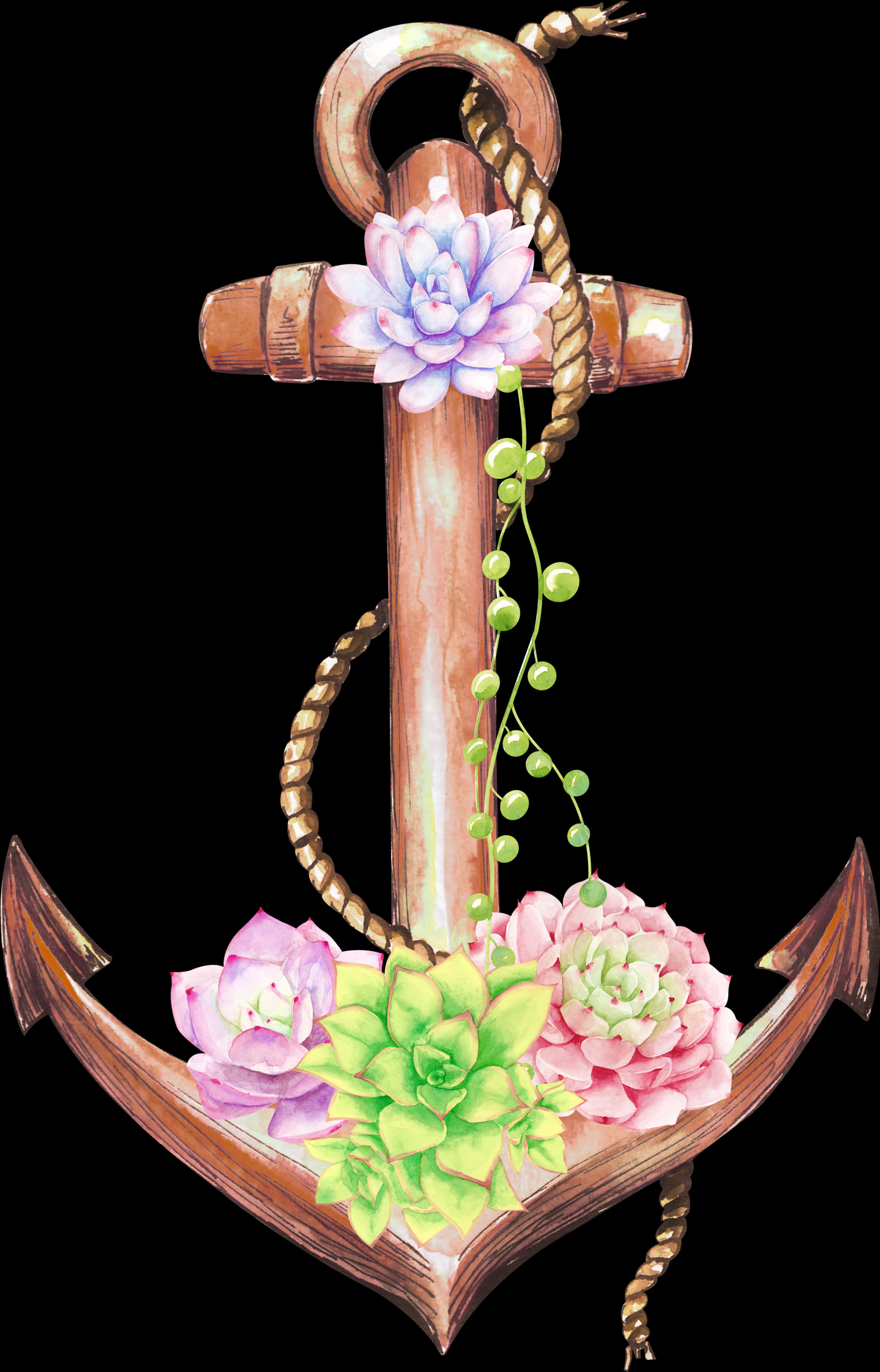 Floral Decorated Nautical Anchor PNG image