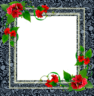 Floral Decorated Silver Frame PNG image