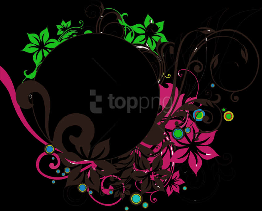 Floral Decorative Round Frame Design PNG image