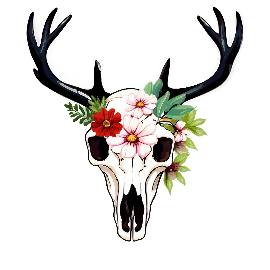 Floral Deer Skull Graphic Png 06132024 PNG image