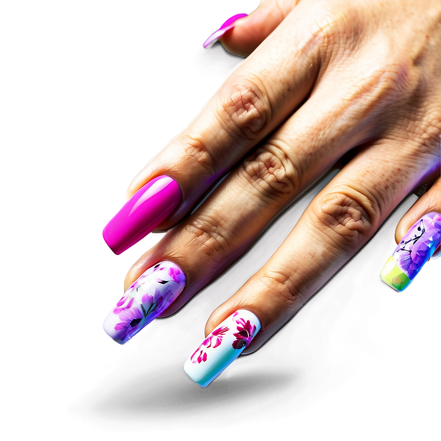 Floral Design Acrylic Nails Png Ebe PNG image