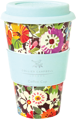Floral Design Reusable Coffee Cup PNG image