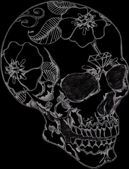 Floral Design Skull Artwork PNG image