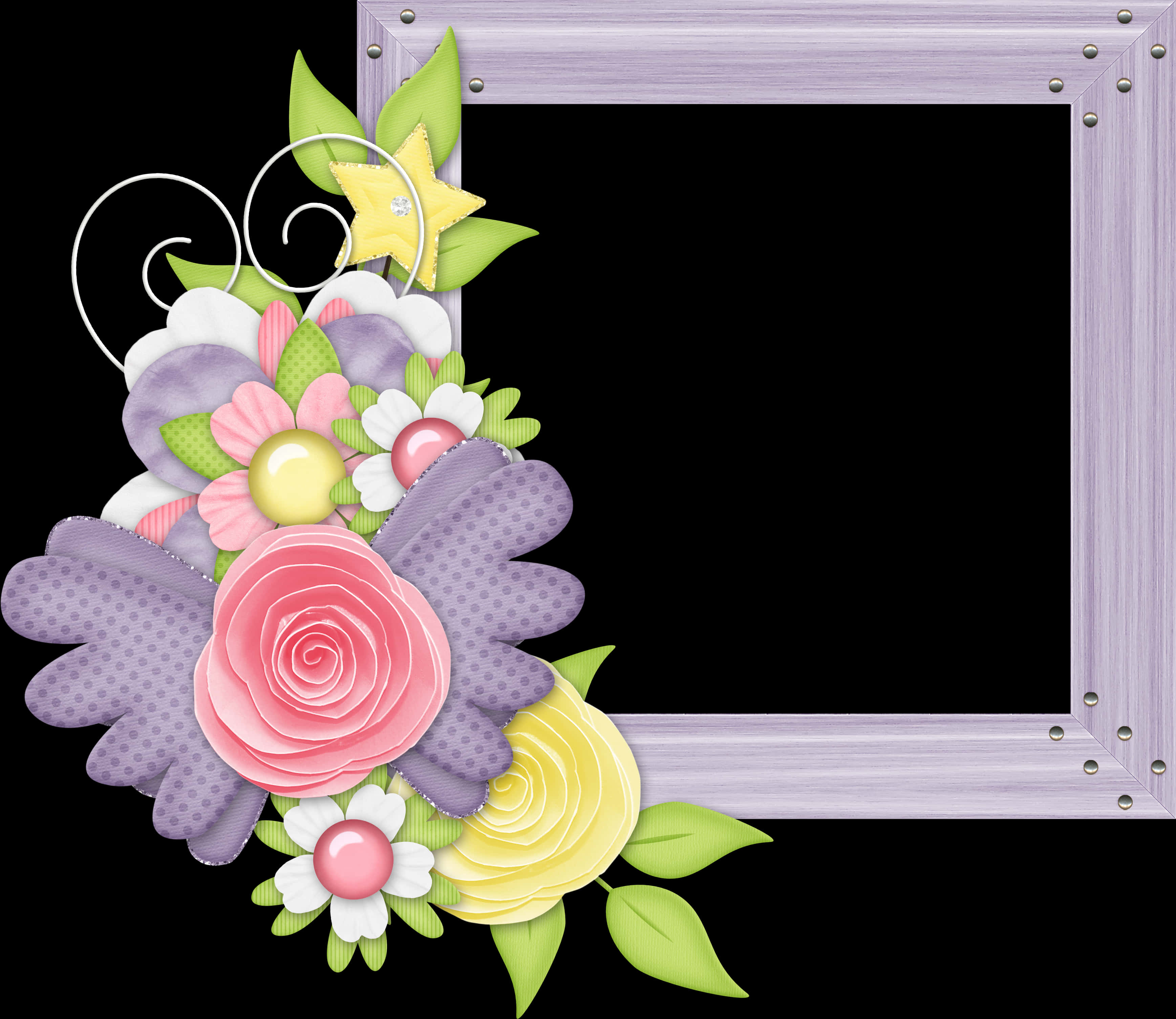 Floral Embellished Photo Frame PNG image