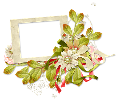 Floral Embellished Photo Frame PNG image