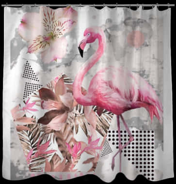 Floral Flamingo Shower Curtain Design PNG image