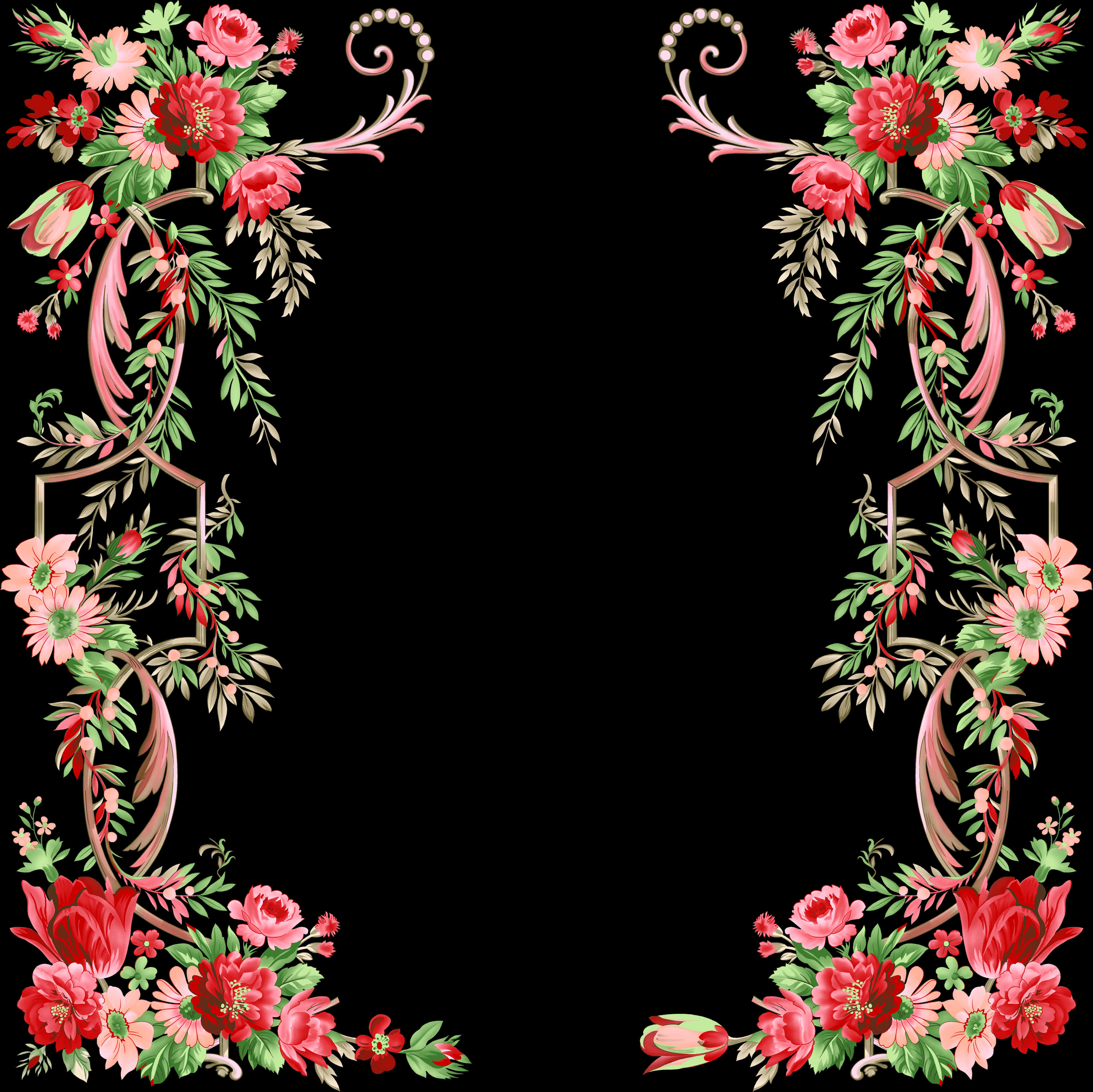 Floral Frame Black Background PNG image