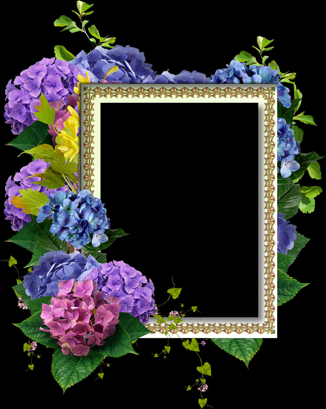 Floral Frame Design Hydrangeas PNG image