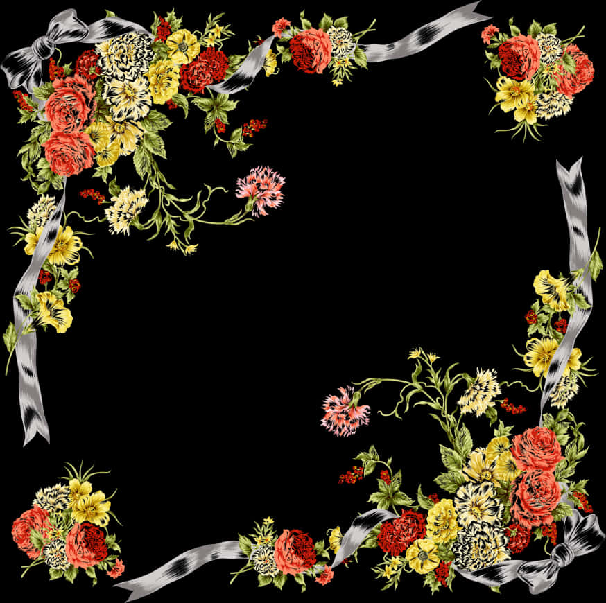 Floral_ Frame_on_ Black_ Background_ Vector PNG image