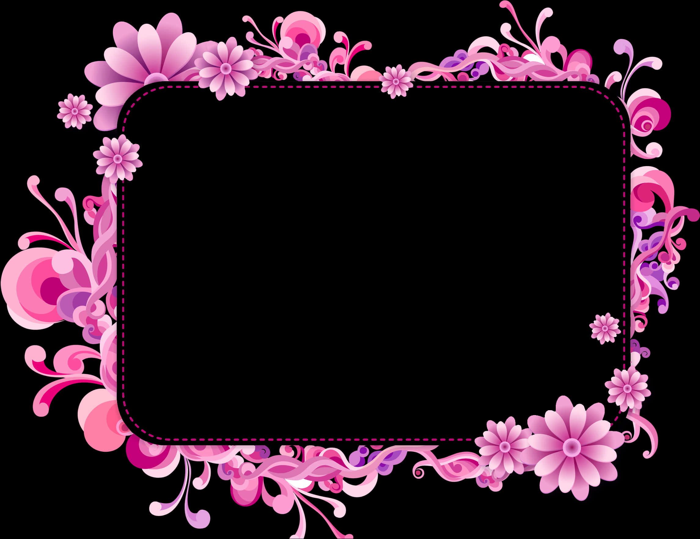 Floral Frame Pinkand Black Design PNG image