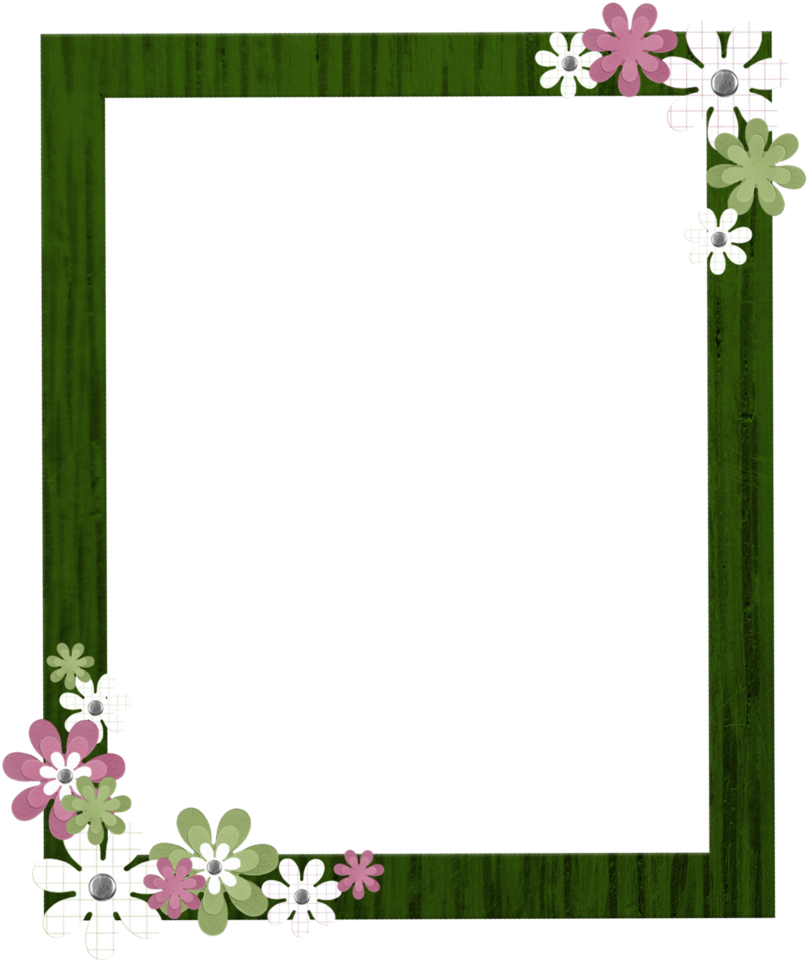 Floral Green Wooden Frame PNG image