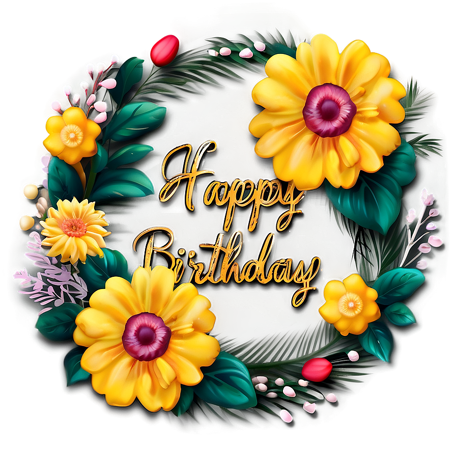 Floral Happy Birthday Cake Topper Png 73 PNG image