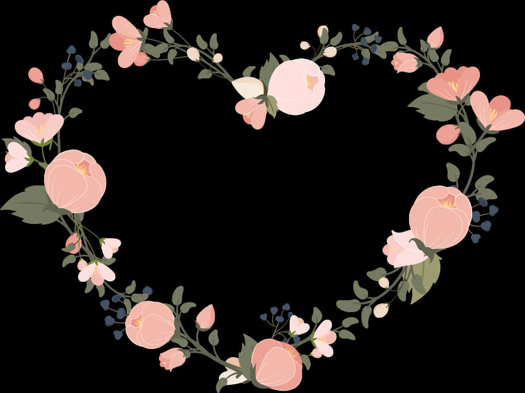 Floral Heart Design Black Background PNG image