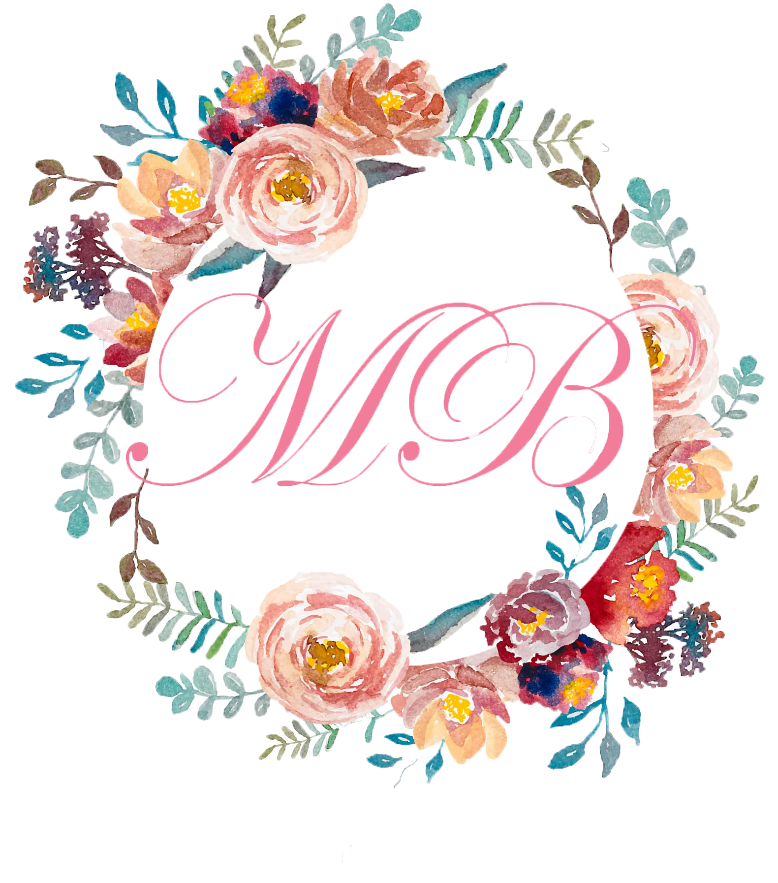 Floral Monogram M O B Wreath PNG image