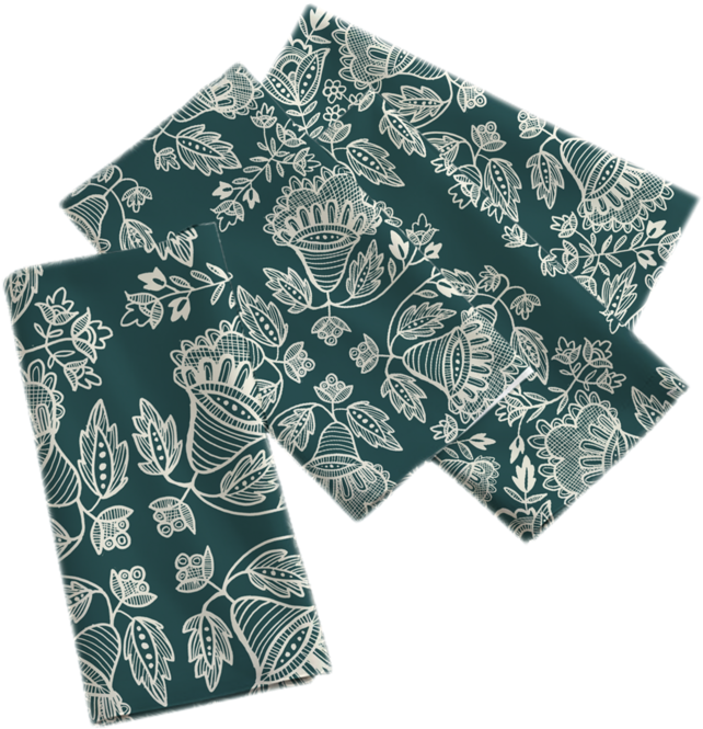 Floral Pattern Napkins Teal Background PNG image