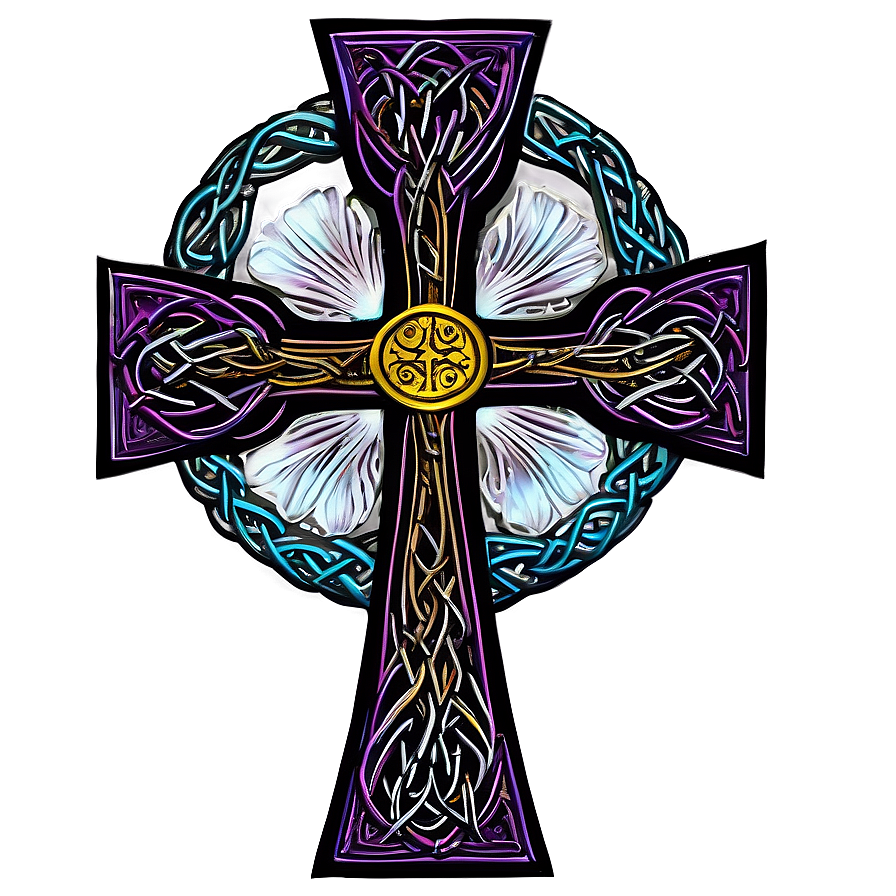 Floral Patterned Celtic Cross Png Agq PNG image