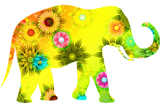 Floral Patterned Elephant Illustration PNG image