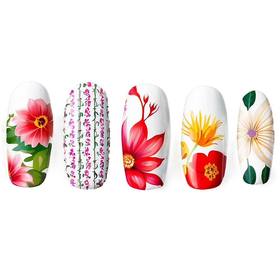 Floral Patterned Fake Nails Png Xeq PNG image